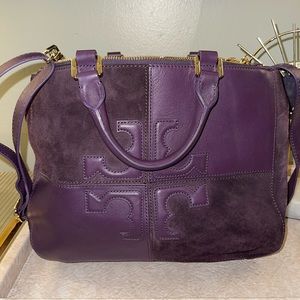 Tory Burch Purple Leather and Suede Natalie Tote Bag